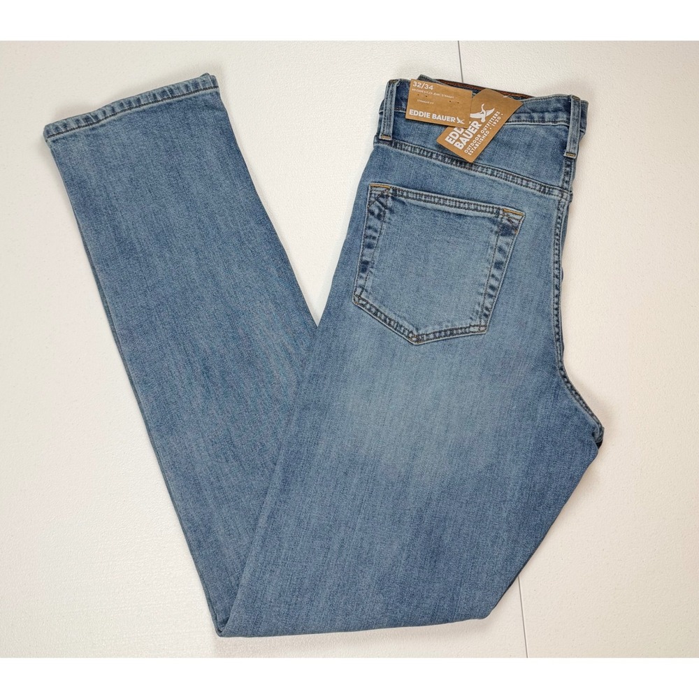 New Eddie Bauer Mens Mr Eddie's Flex Jeans Straight Leg Dusty Blue Denim 32x34